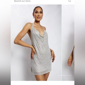 Pre-Owned Low Back Diamante Mesh Mini Dress - Silver